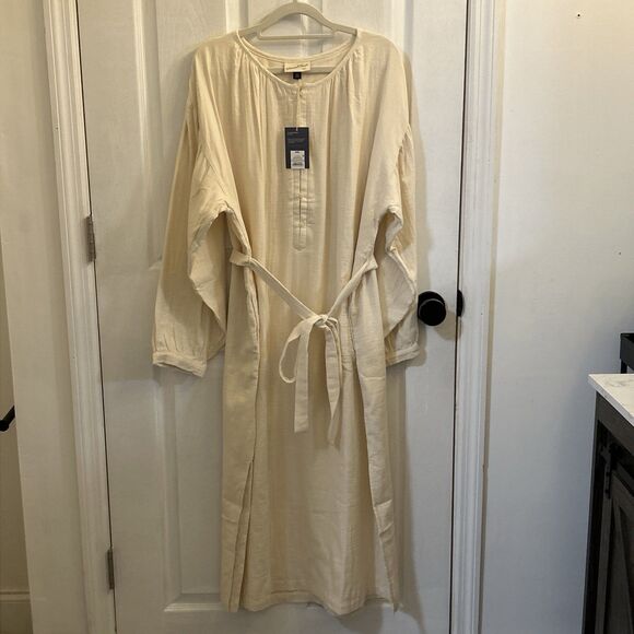 NWT Universal Threads Belted Long Sleeve Maxi Dress White Sand Size 2XL - Picture 1 of 16